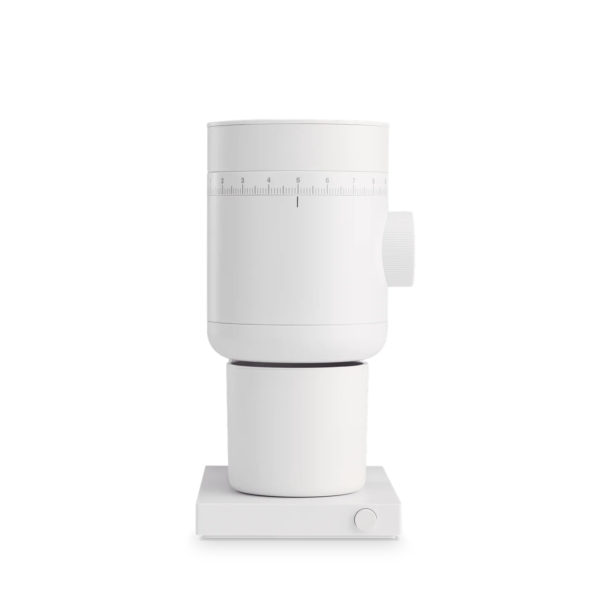 White Fellow Opus 2 with its side adjustment dial and catch cup