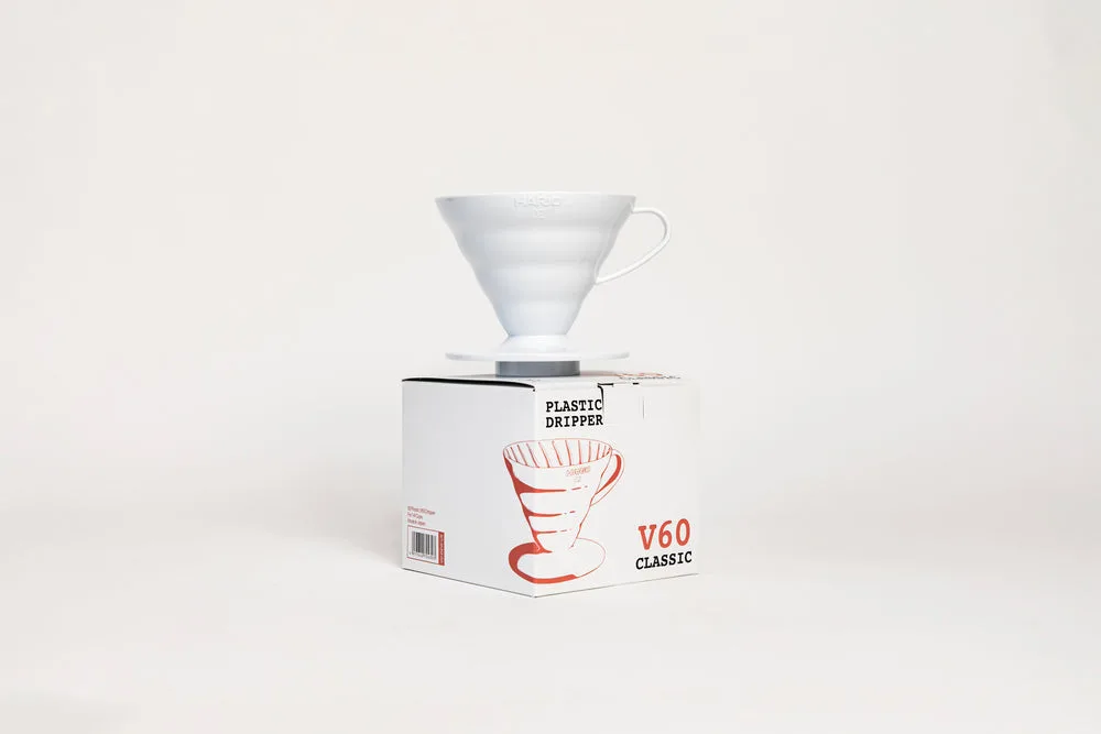 White Hario V60 02 plastic pour-over dripper